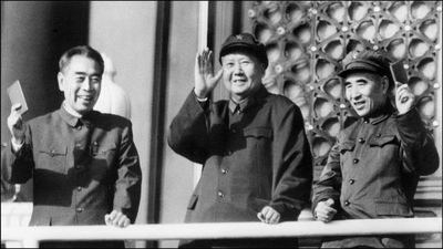 周恩来、毛泽东与林彪接见红卫兵

